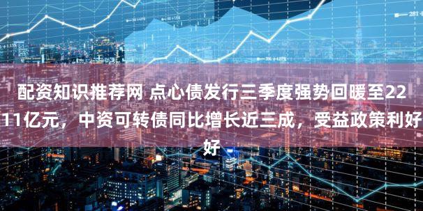 配资知识推荐网 点心债发行三季度强势回暖至2211亿元，中资可转债同比增长近三成，受益政策利好